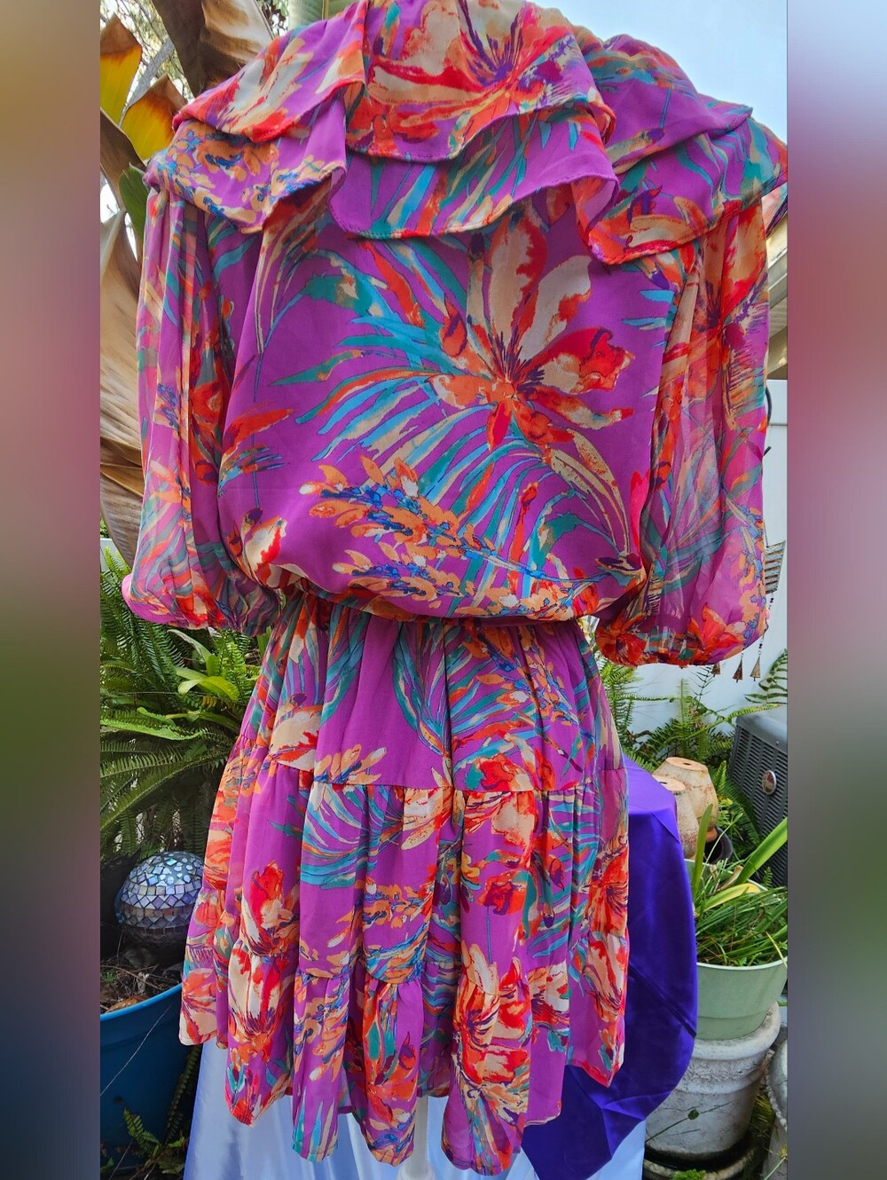 Flying Tomato Sippin’ Sangria Purple Ruffle Mini Dress S - Picture 2 of 6